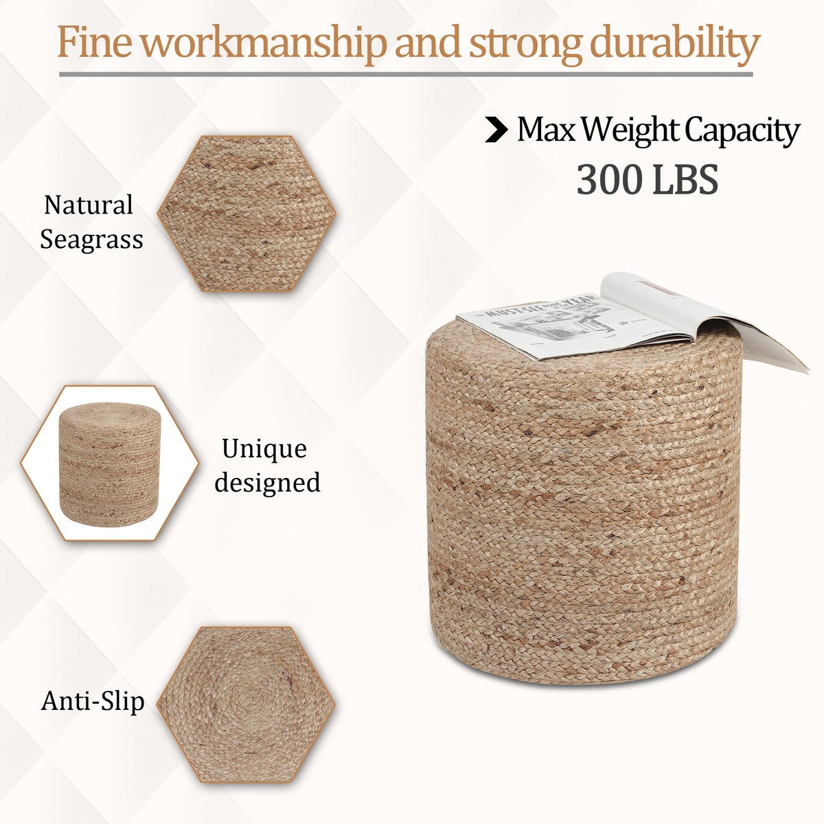 Sandstone Solace Pouf, 16"x16"