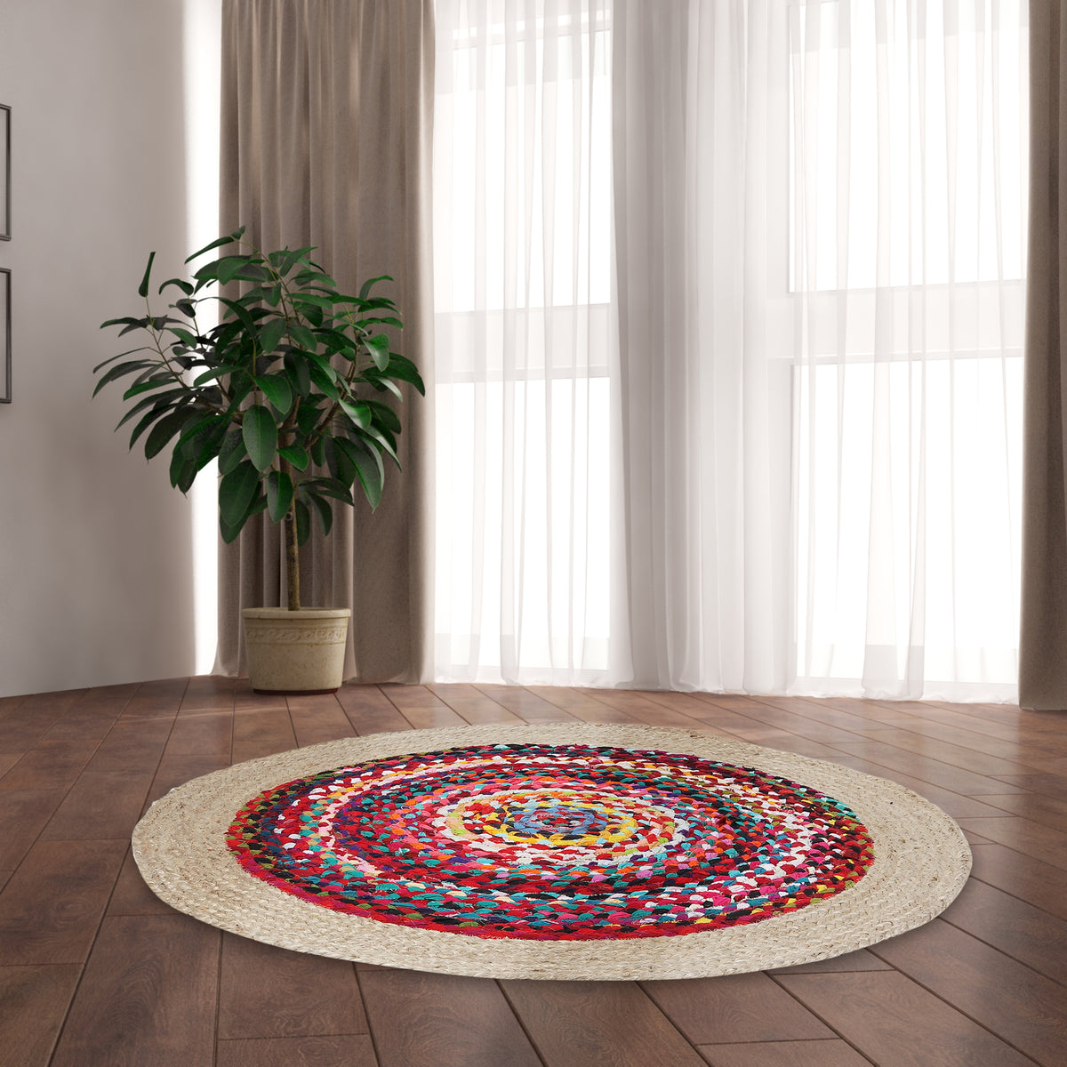 Rangoli Radiance Rug, 3ft - Natural Harmony